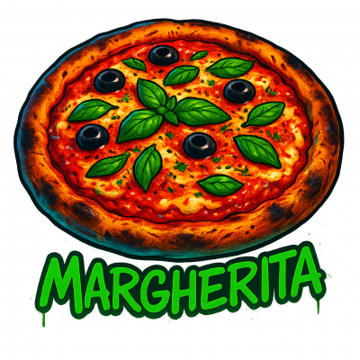 MARGHERITA 🍅 🍕: base tomate, fromage, olives, ((origan, basilic))