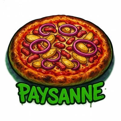 PAYSANNE🌾: base tomate, fromage, lardons, oignons, pommes de terre