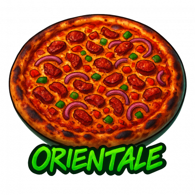 ORIENTALE🌶 :base tomate, fromage, merguez, poivrons, oignons