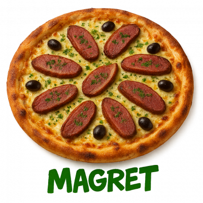 MAGRET🦆⭐️: BASE CREME, FROMAGE, MAGRET, PERSILLADE, OLIVE
