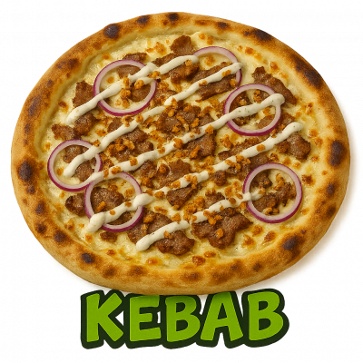 KEBAB🥙:base creme, fromage, kebab, oignons, ((sauce blanche, oignons frits))