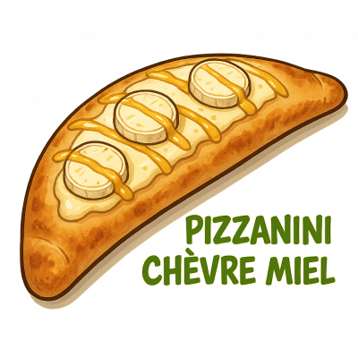 PIZZANINI CHÈVRE MIEL 🍯: PÂTE 26 CM , MOITIÉ CRÈME (LÉGER). FILET D'HUILE D'OLIVE , FROMAGE , CHÈVRE , MIEL , REFERMER , CRÈME,