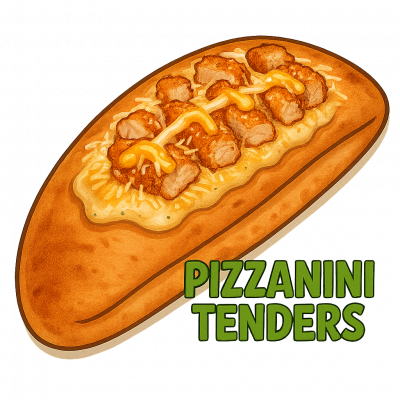 PIZZANINI TENDERS🇧🇷: PÂTE 26 CM , MOITIÉ CRÈME (LÉGER) , FILET D'HUILE D'OLIVE , FROMAGE , TENDERS’ SAUCE BRÉSILIENNE , REFERMER ,
