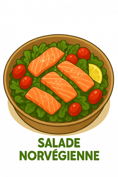 SALADE NORVEGIENNE: Salade, tomate cerise, parmesan, saumon, citron , huile d'olive, dosette vinaigrette et vinaigre balsa